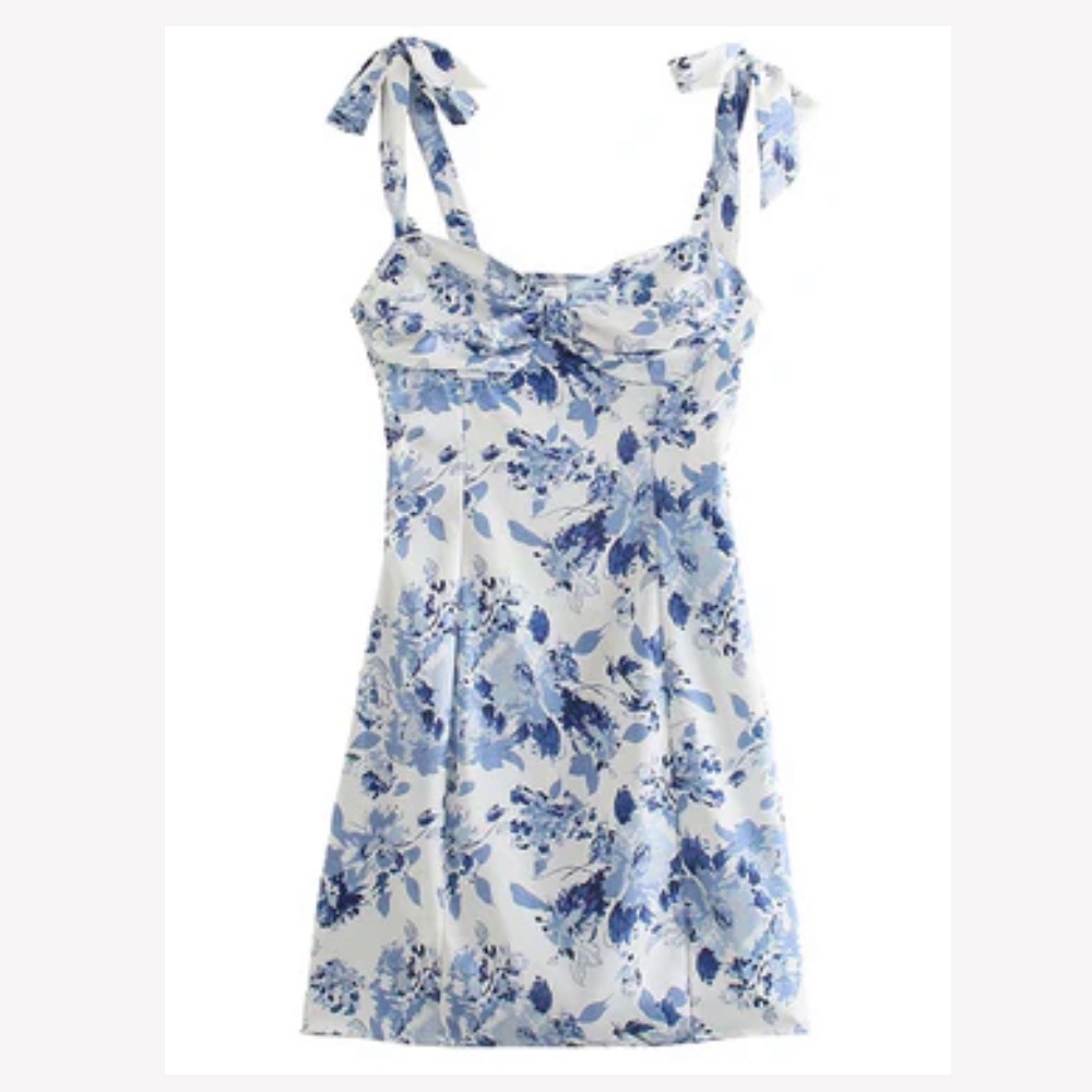 Wendy Tie Strap Bust Detail Blue & White Mini Dress size Small